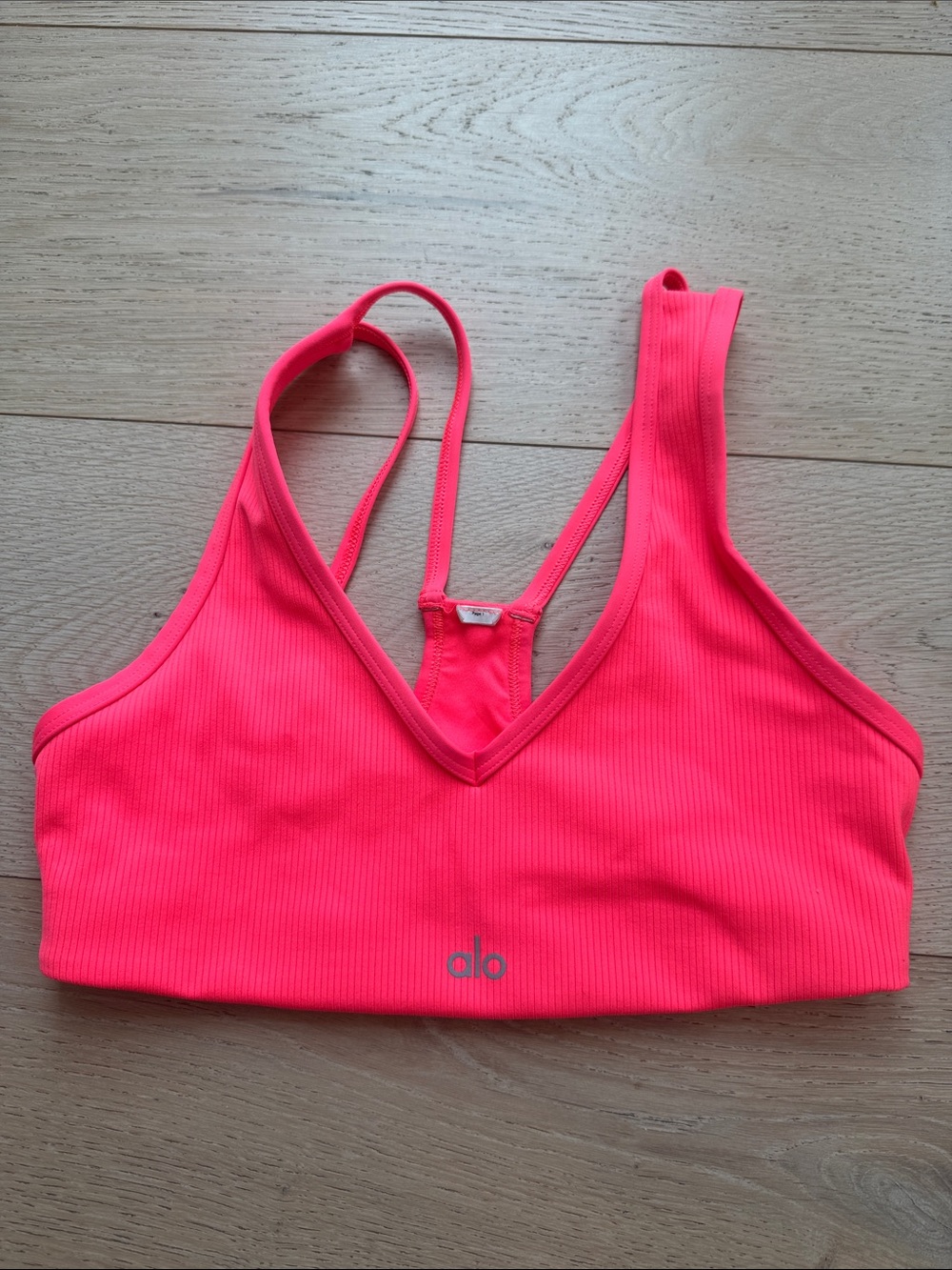ALO Yoga Neon Pink Ribbed V-Neck Swim Top